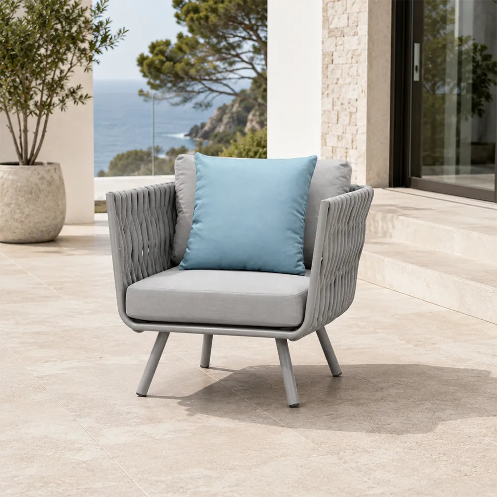 SOLARA Outdoor Lounge Chair - Single Seat Woven Sofa Aluminium Alloy Frame Patio Furniture for Garden Balcony Leisure Spaces - Light Grey