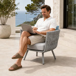 SOLARA Outdoor Lounge Chair - Single Seat Woven Sofa Aluminium Alloy Frame Patio Furniture for Garden Balcony Leisure Spaces - Light Grey