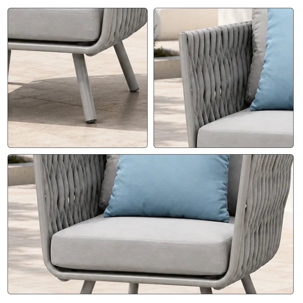 SOLARA Outdoor Lounge Chair - Single Seat Woven Sofa Aluminium Alloy Frame Patio Furniture for Garden Balcony Leisure Spaces - Light Grey