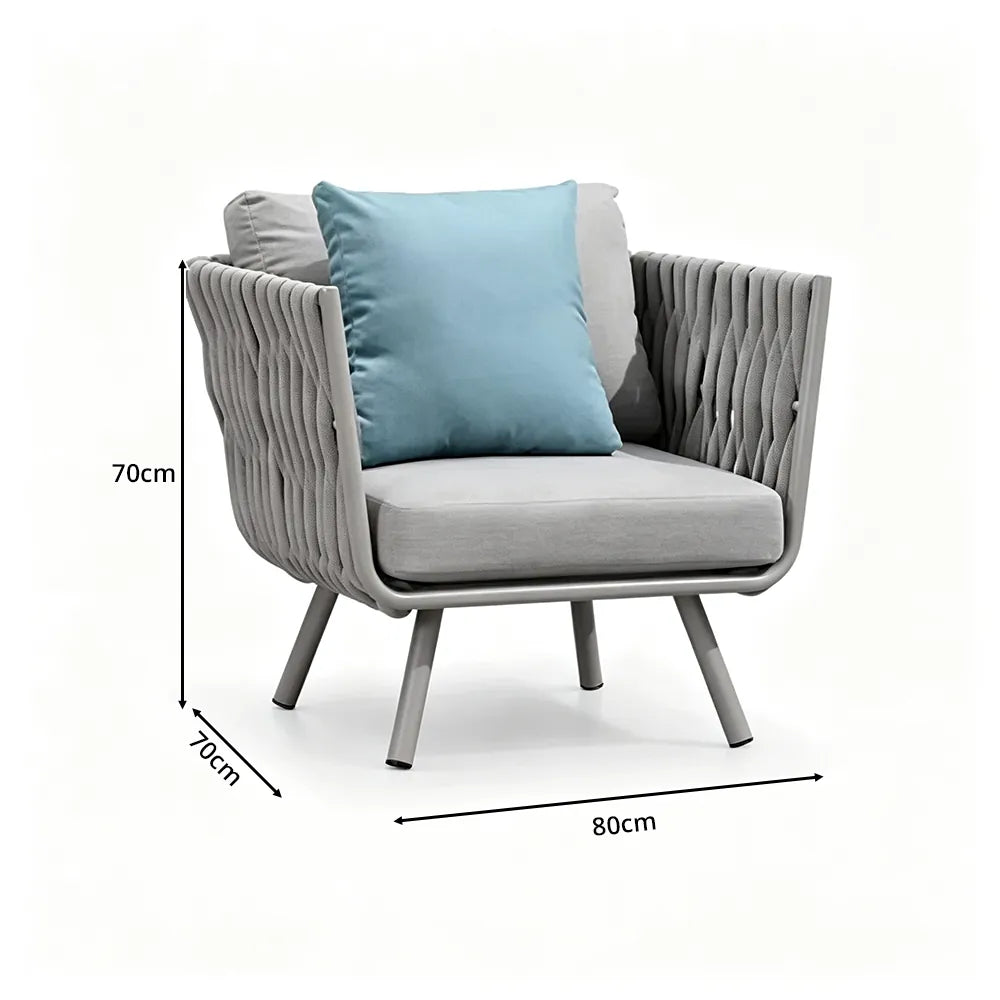 SOLARA Outdoor Lounge Chair - Single Seat Woven Sofa Aluminium Alloy Frame Patio Furniture for Garden Balcony Leisure Spaces - Light Grey