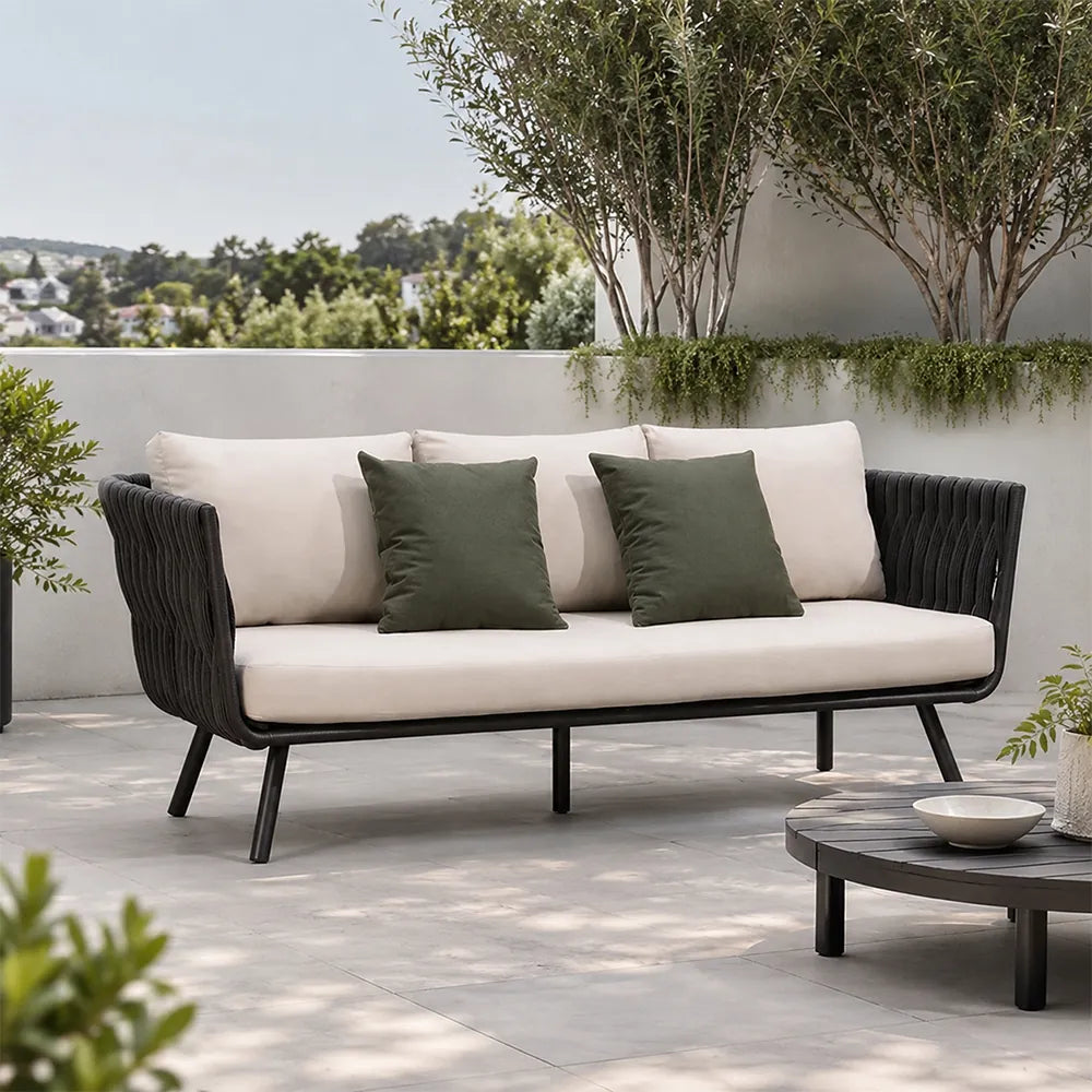 SOLARA Outdoor Sofa - 3 Seater Woven Lounge Sofa Aluminium Alloy Frame Patio Furniture for Garden Balcony Leisure Spaces - Grey