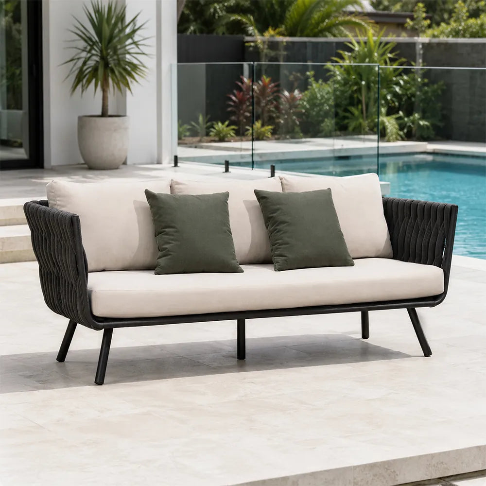 SOLARA Outdoor Sofa - 3 Seater Woven Lounge Sofa Aluminium Alloy Frame Patio Furniture for Garden Balcony Leisure Spaces - Grey