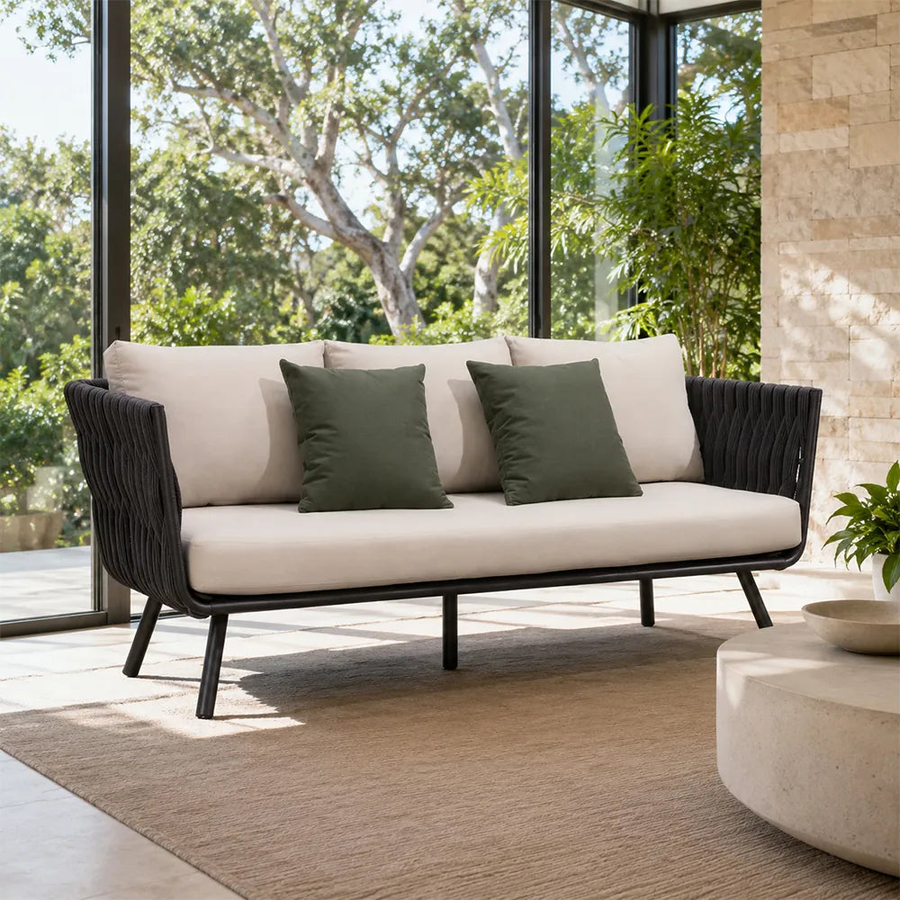 SOLARA Outdoor Sofa - 3 Seater Woven Lounge Sofa Aluminium Alloy Frame Patio Furniture for Garden Balcony Leisure Spaces - Grey