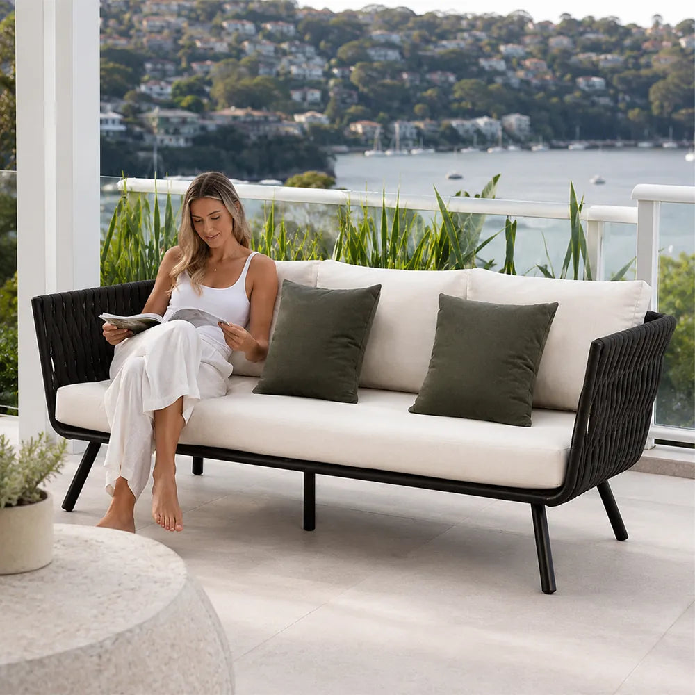 SOLARA Outdoor Sofa - 3 Seater Woven Lounge Sofa Aluminium Alloy Frame Patio Furniture for Garden Balcony Leisure Spaces - Grey