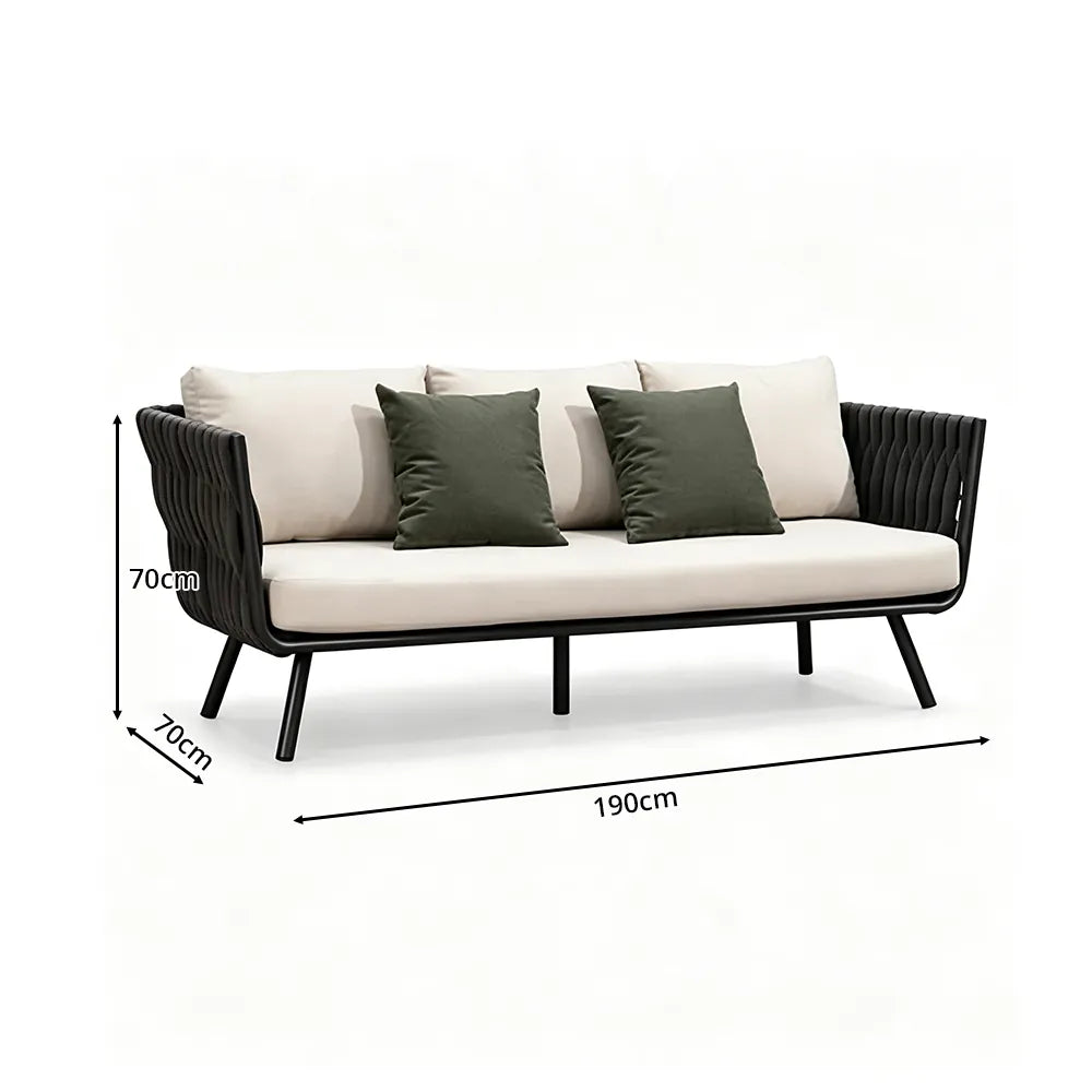 SOLARA Outdoor Sofa - 3 Seater Woven Lounge Sofa Aluminium Alloy Frame Patio Furniture for Garden Balcony Leisure Spaces - Grey