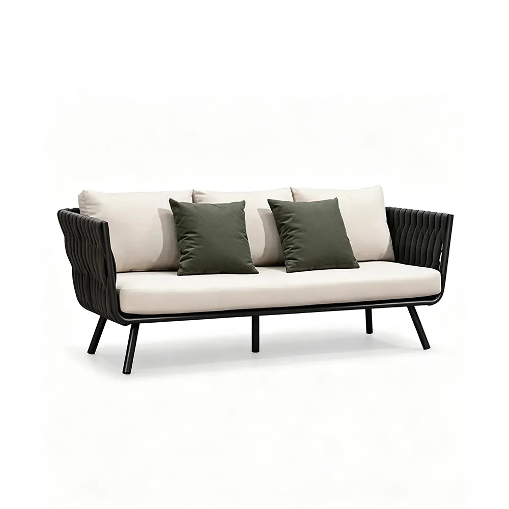 SOLARA Outdoor Sofa - 3 Seater Woven Lounge Sofa Aluminium Alloy Frame Patio Furniture for Garden Balcony Leisure Spaces - Grey