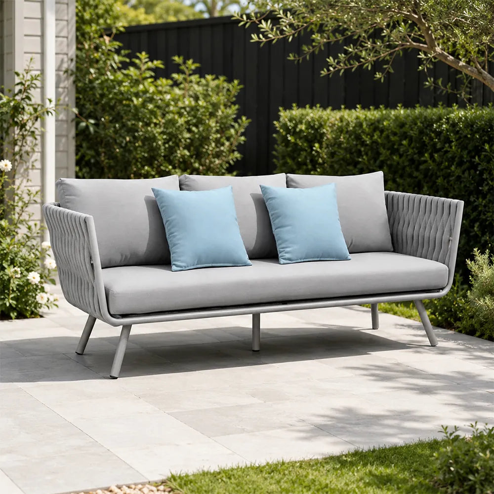 SOLARA Outdoor Sofa - 3 Seater Woven Lounge Sofa Aluminium Alloy Frame Patio Furniture for Garden Balcony Leisure Spaces - Light Grey
