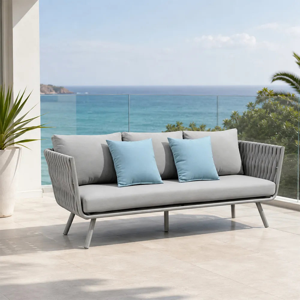 SOLARA Outdoor Sofa - 3 Seater Woven Lounge Sofa Aluminium Alloy Frame Patio Furniture for Garden Balcony Leisure Spaces - Light Grey