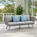 SOLARA Outdoor Sofa - 3 Seater Woven Lounge Sofa Aluminium Alloy Frame Patio Furniture for Garden Balcony Leisure Spaces - Light Grey
