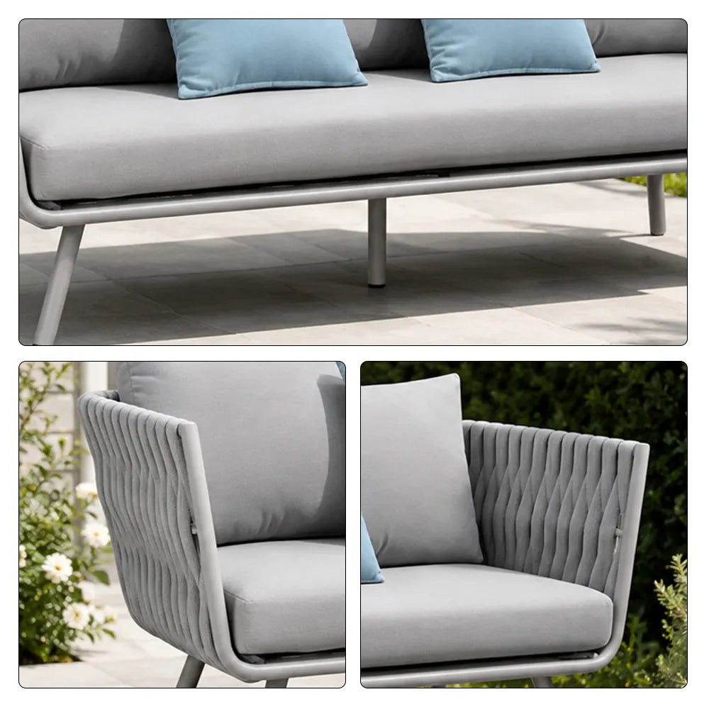 SOLARA Outdoor Sofa - 3 Seater Woven Lounge Sofa Aluminium Alloy Frame Patio Furniture for Garden Balcony Leisure Spaces - Light Grey