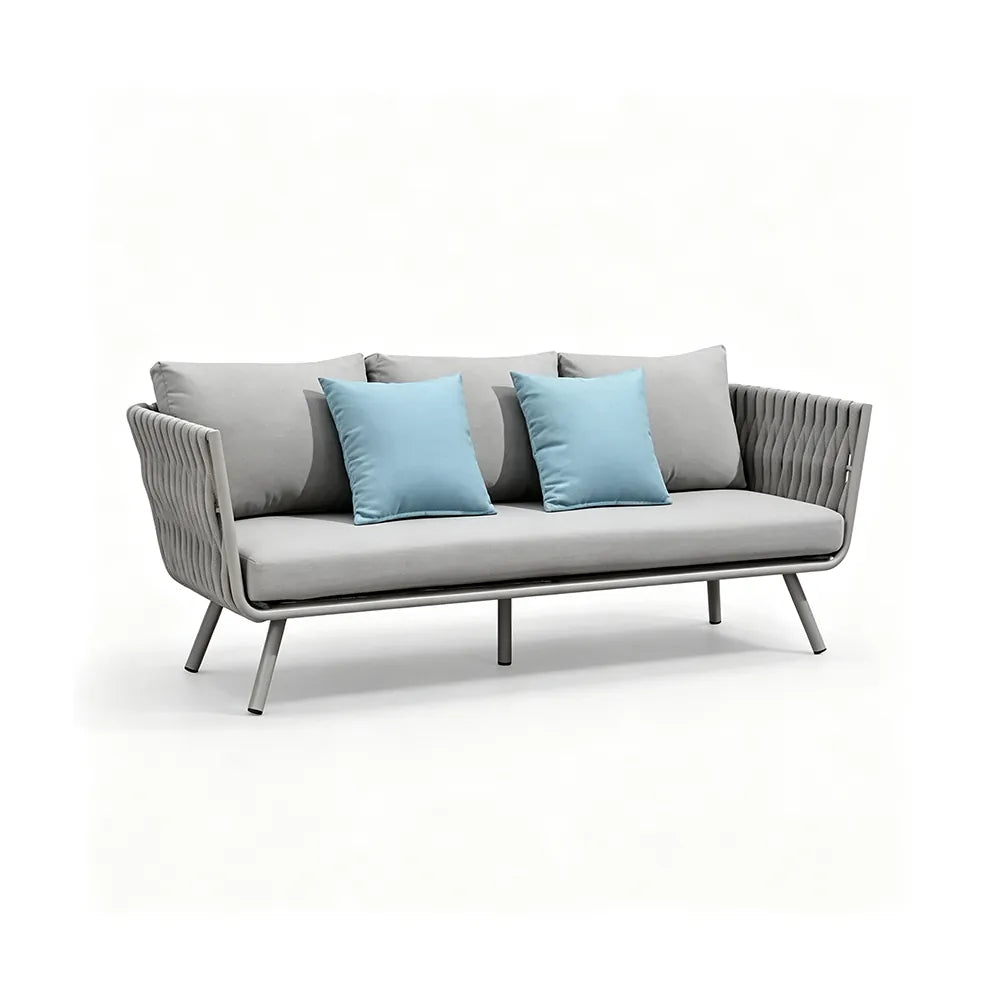 SOLARA Outdoor Sofa - 3 Seater Woven Lounge Sofa Aluminium Alloy Frame Patio Furniture for Garden Balcony Leisure Spaces - Light Grey