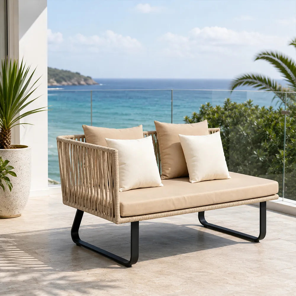 SOLARA Outdoor Corner Sofa - 2 Seater Right Chaise Lounge Aluminium Frame Waterproof Patio Furniture for Garden Terrace Leisure Spaces - Beige
