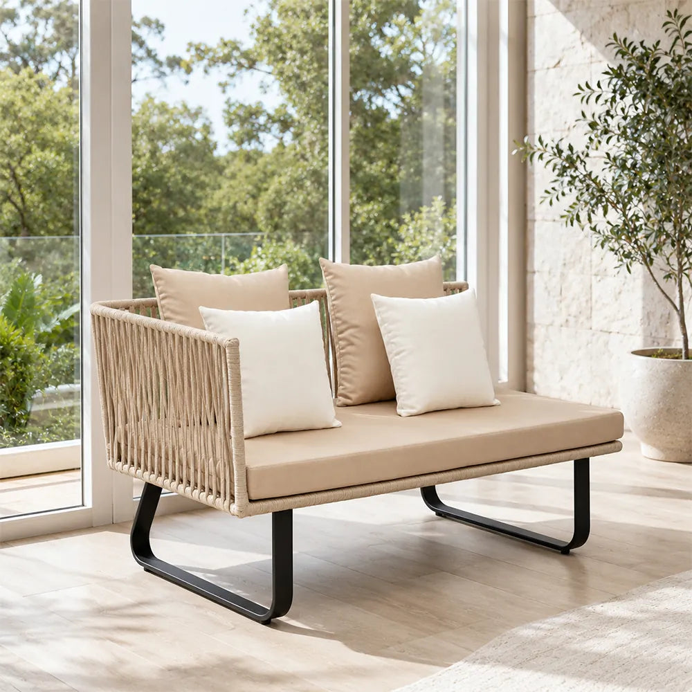 SOLARA Outdoor Corner Sofa - 2 Seater Right Chaise Lounge Aluminium Frame Waterproof Patio Furniture for Garden Terrace Leisure Spaces - Beige