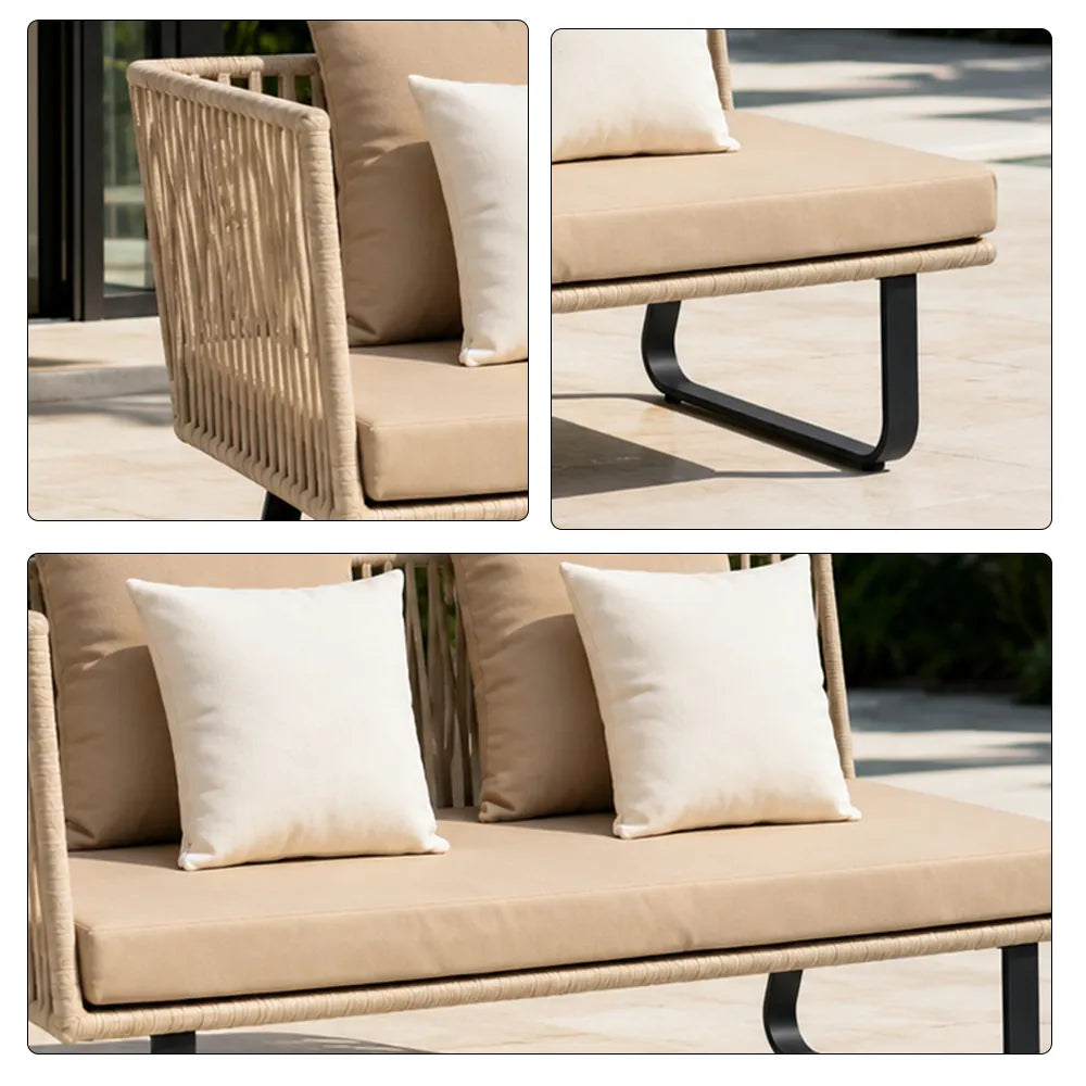SOLARA Outdoor Corner Sofa - 2 Seater Right Chaise Lounge Aluminium Frame Waterproof Patio Furniture for Garden Terrace Leisure Spaces - Beige