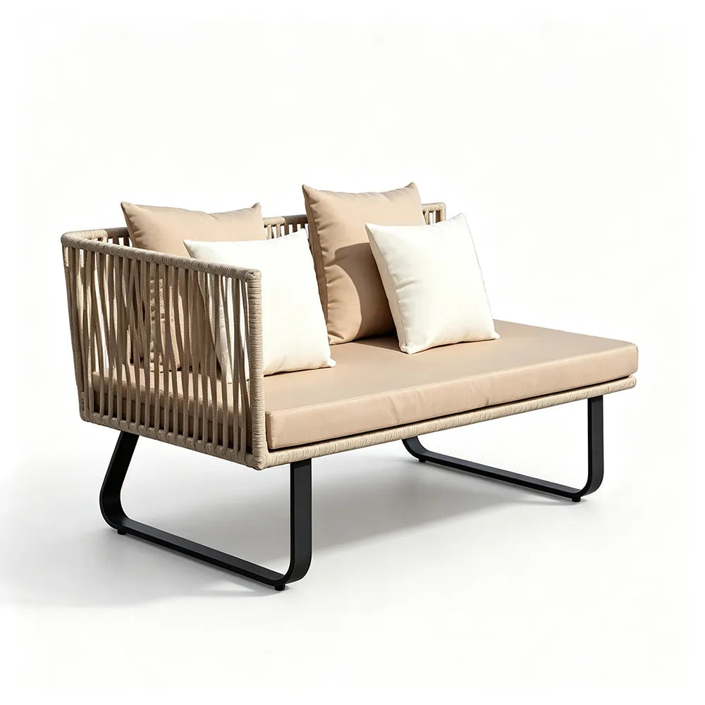 SOLARA Outdoor Corner Sofa - 2 Seater Right Chaise Lounge Aluminium Frame Waterproof Patio Furniture for Garden Terrace Leisure Spaces - Beige