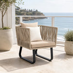 SOLARA Outdoor Lounge Chair - Single Seat Woven Sofa Steel Frame Patio Furniture for Garden Balcony Hotel Leisure Spaces - Beige