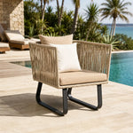 SOLARA Outdoor Lounge Chair - Single Seat Woven Sofa Steel Frame Patio Furniture for Garden Balcony Hotel Leisure Spaces - Beige