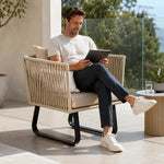 SOLARA Outdoor Lounge Chair - Single Seat Woven Sofa Steel Frame Patio Furniture for Garden Balcony Hotel Leisure Spaces - Beige