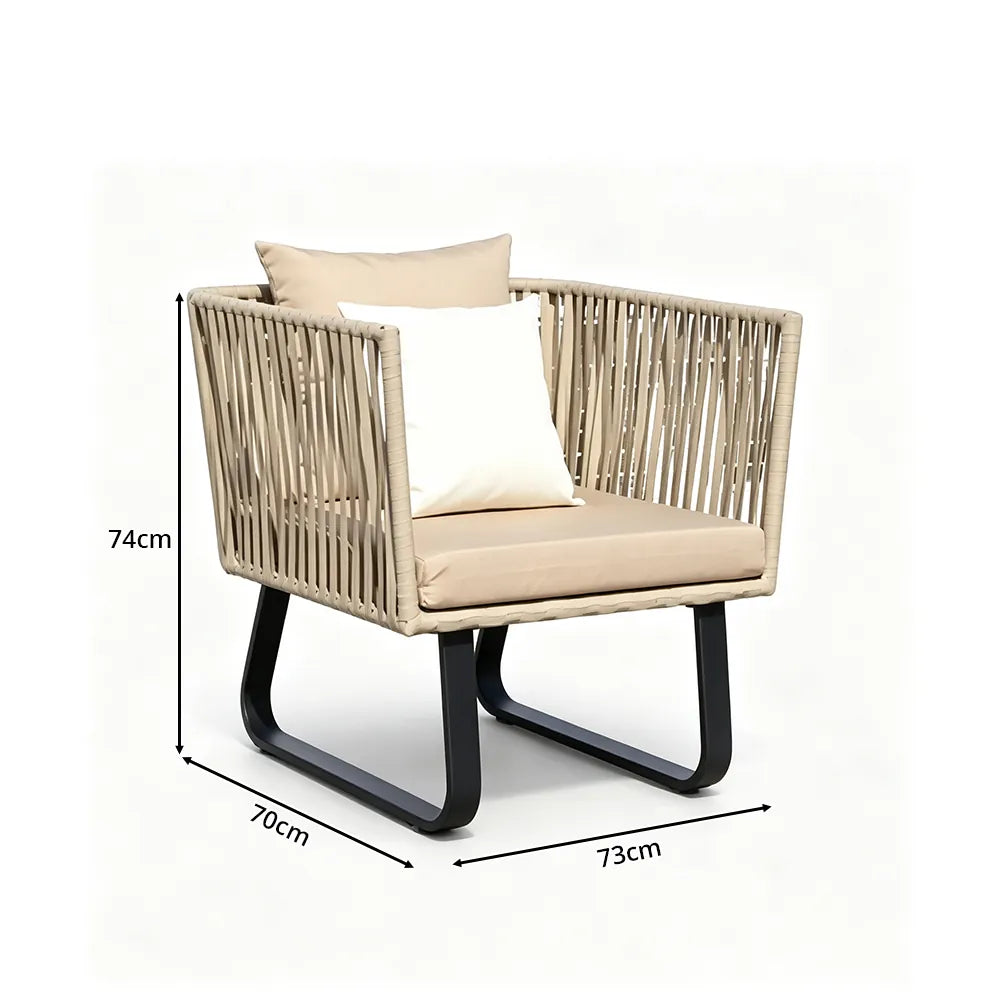 SOLARA Outdoor Lounge Chair - Single Seat Woven Sofa Steel Frame Patio Furniture for Garden Balcony Hotel Leisure Spaces - Beige