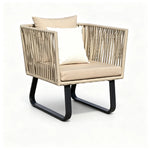 SOLARA Outdoor Lounge Chair - Single Seat Woven Sofa Steel Frame Patio Furniture for Garden Balcony Hotel Leisure Spaces - Beige