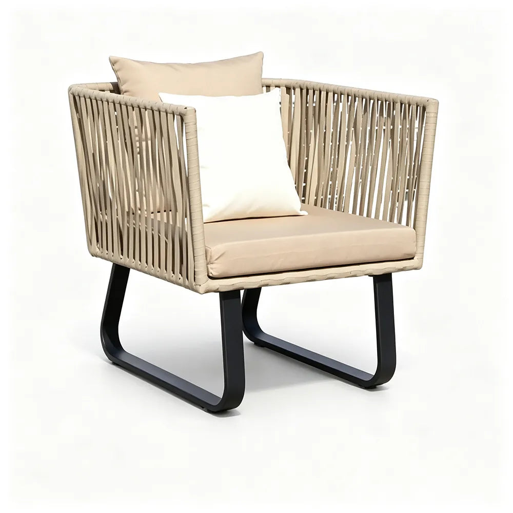 SOLARA Outdoor Lounge Chair - Single Seat Woven Sofa Steel Frame Patio Furniture for Garden Balcony Hotel Leisure Spaces - Beige