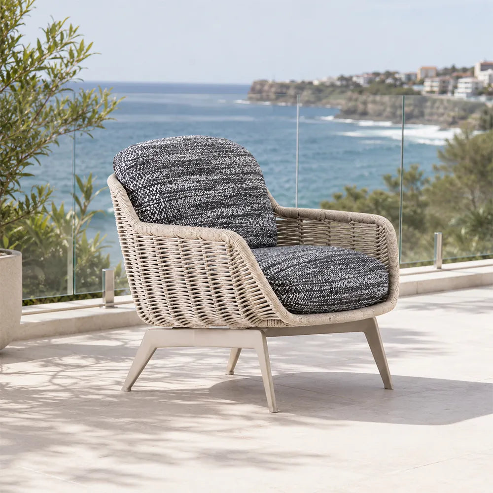 SOLARA Outdoor Lounge Chair - Single Seat Woven Sofa Aluminium Base Frame Patio Furniture for Garden Balcony Leisure Spaces - Beige