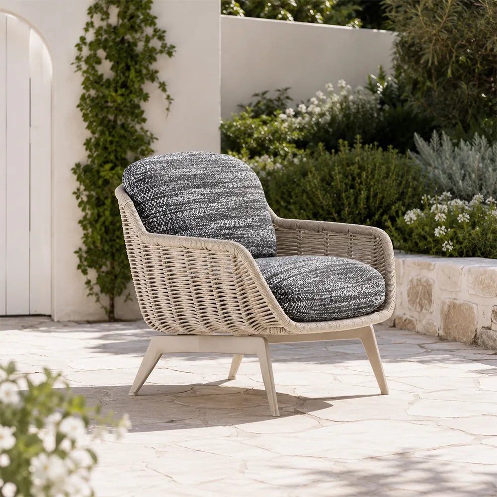 SOLARA Outdoor Lounge Chair - Single Seat Woven Sofa Aluminium Base Frame Patio Furniture for Garden Balcony Leisure Spaces - Beige