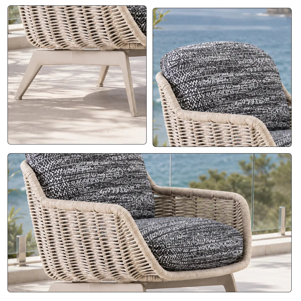SOLARA Outdoor Lounge Chair - Single Seat Woven Sofa Aluminium Base Frame Patio Furniture for Garden Balcony Leisure Spaces - Beige