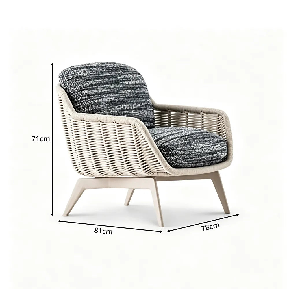 SOLARA Outdoor Lounge Chair - Single Seat Woven Sofa Aluminium Base Frame Patio Furniture for Garden Balcony Leisure Spaces - Beige
