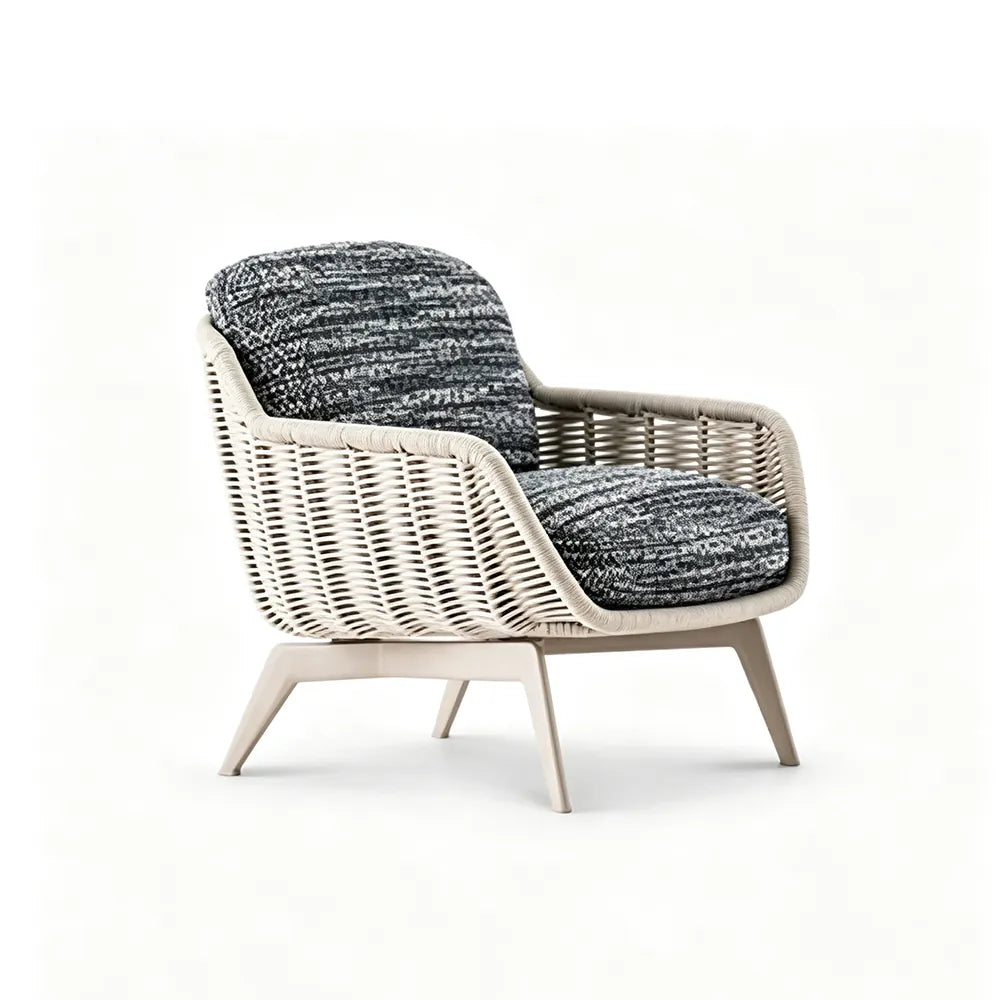 SOLARA Outdoor Lounge Chair - Single Seat Woven Sofa Aluminium Base Frame Patio Furniture for Garden Balcony Leisure Spaces - Beige