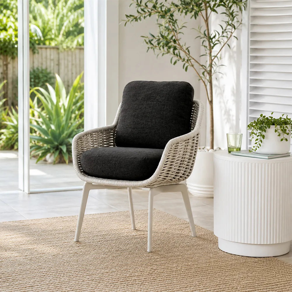 SOLARA Outdoor Lounge Chair - Single Seat Woven Armchair Aluminium Base Frame Patio Furniture for Garden Balcony Leisure Spaces - Black