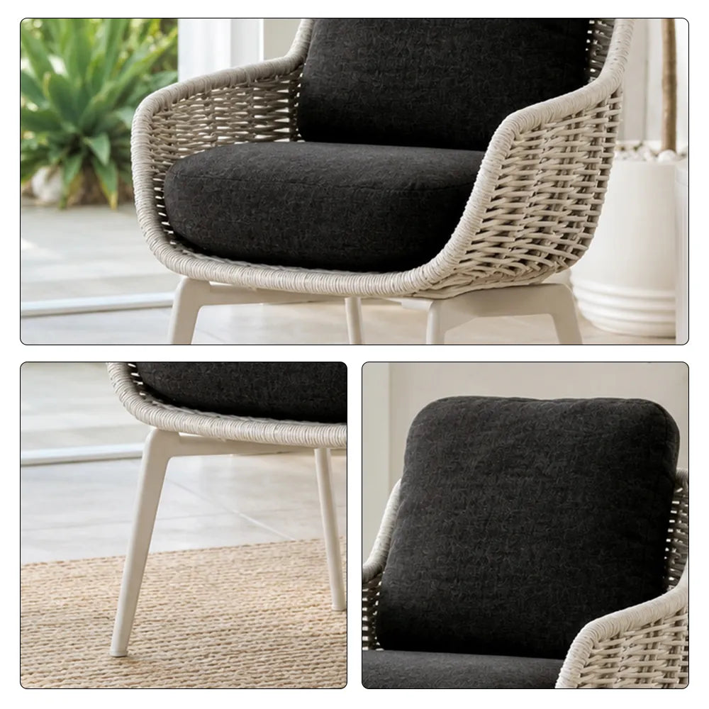 SOLARA Outdoor Lounge Chair - Single Seat Woven Armchair Aluminium Base Frame Patio Furniture for Garden Balcony Leisure Spaces - Black