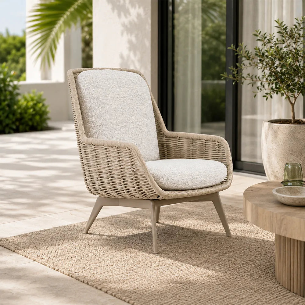 SOLARA Outdoor Lounge Chair - High Back Woven Sofa Aluminium Base Frame Patio Furniture for Garden Balcony Leisure Spaces - Beige