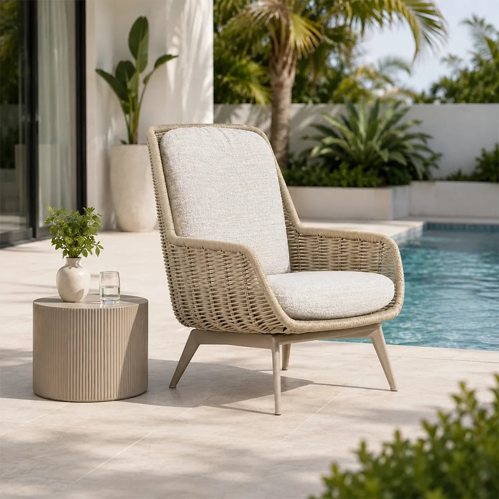 SOLARA Outdoor Lounge Chair - High Back Woven Sofa Aluminium Base Frame Patio Furniture for Garden Balcony Leisure Spaces - Beige