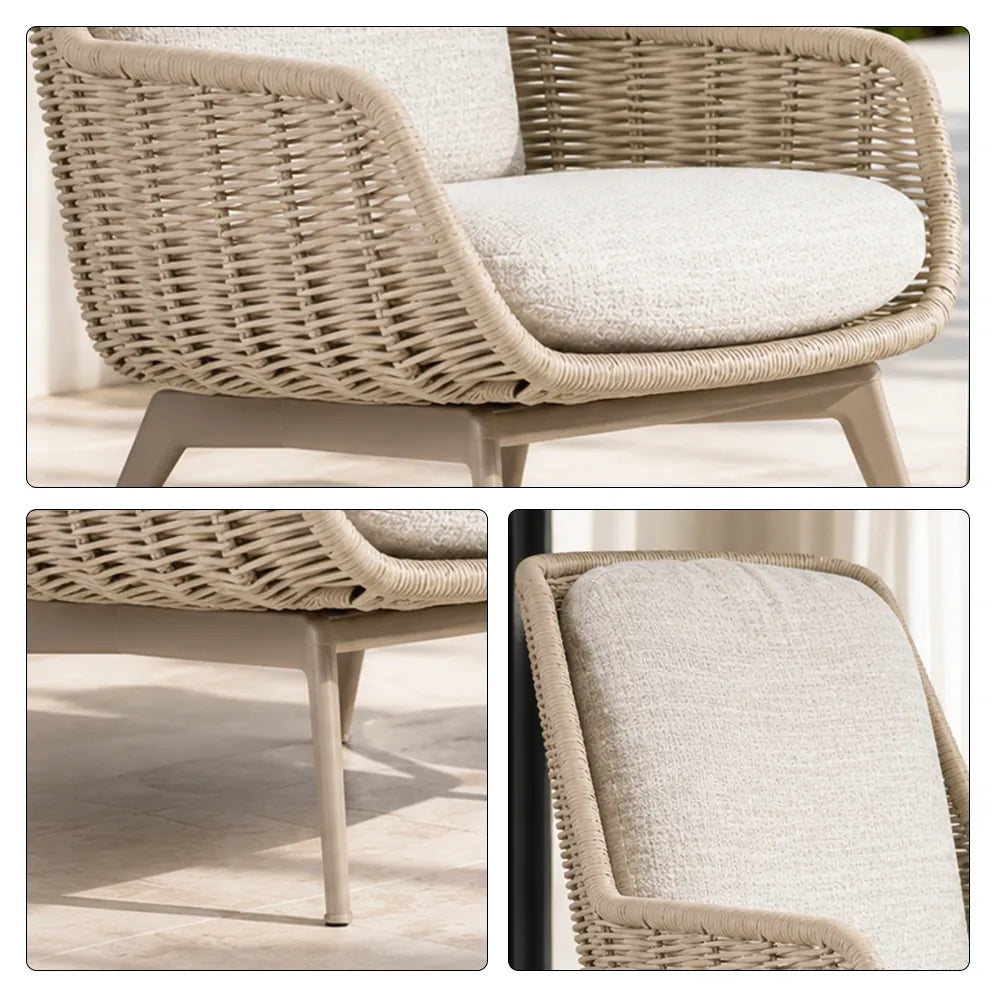 SOLARA Outdoor Lounge Chair - High Back Woven Sofa Aluminium Base Frame Patio Furniture for Garden Balcony Leisure Spaces - Beige