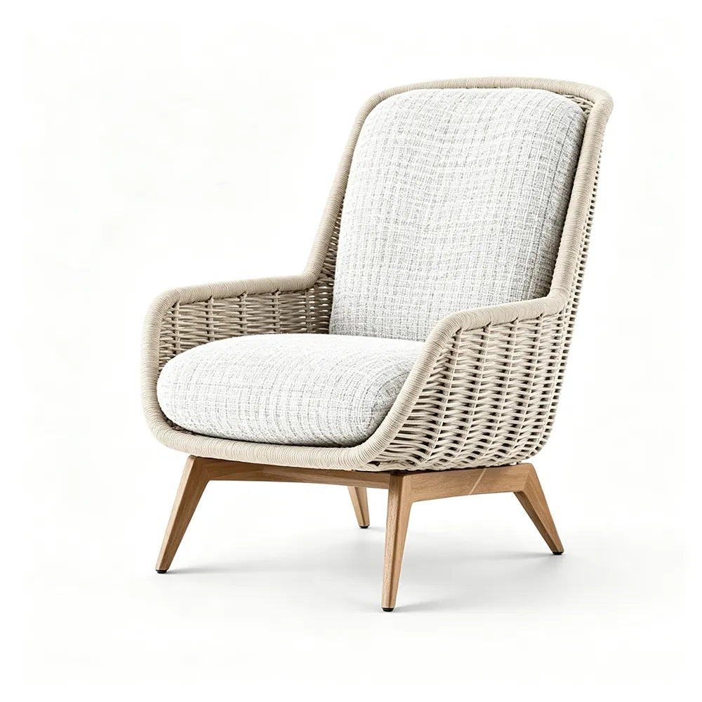 SOLARA Outdoor Lounge Chair - High Back Woven Sofa Aluminium Base Frame Patio Furniture for Garden Balcony Leisure Spaces - Beige