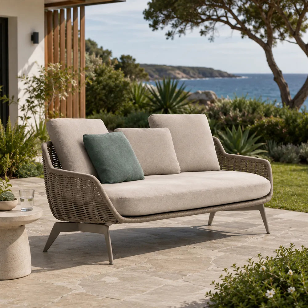 SOLARA Outdoor Sofa - 3 Seater Woven Lounge Sofa Aluminium Base Frame Patio Furniture for Garden Balcony Leisure Spaces - Beige