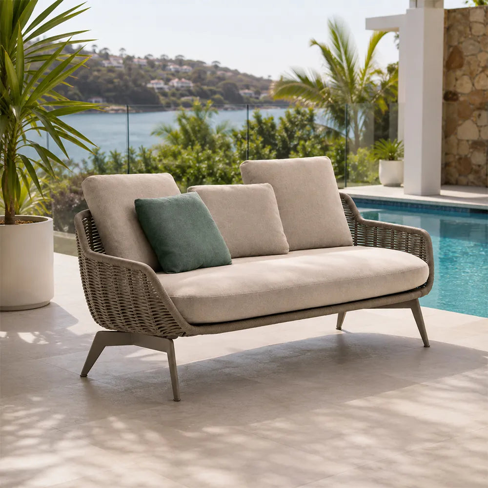SOLARA Outdoor Sofa - 3 Seater Woven Lounge Sofa Aluminium Base Frame Patio Furniture for Garden Balcony Leisure Spaces - Beige