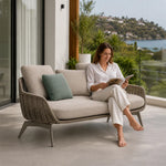 SOLARA Outdoor Sofa - 3 Seater Woven Lounge Sofa Aluminium Base Frame Patio Furniture for Garden Balcony Leisure Spaces - Beige