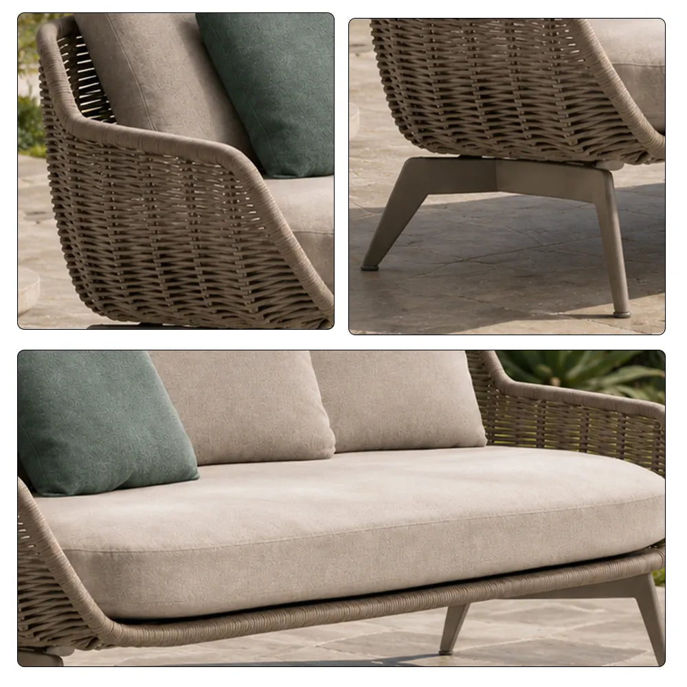 SOLARA Outdoor Sofa - 3 Seater Woven Lounge Sofa Aluminium Base Frame Patio Furniture for Garden Balcony Leisure Spaces - Beige