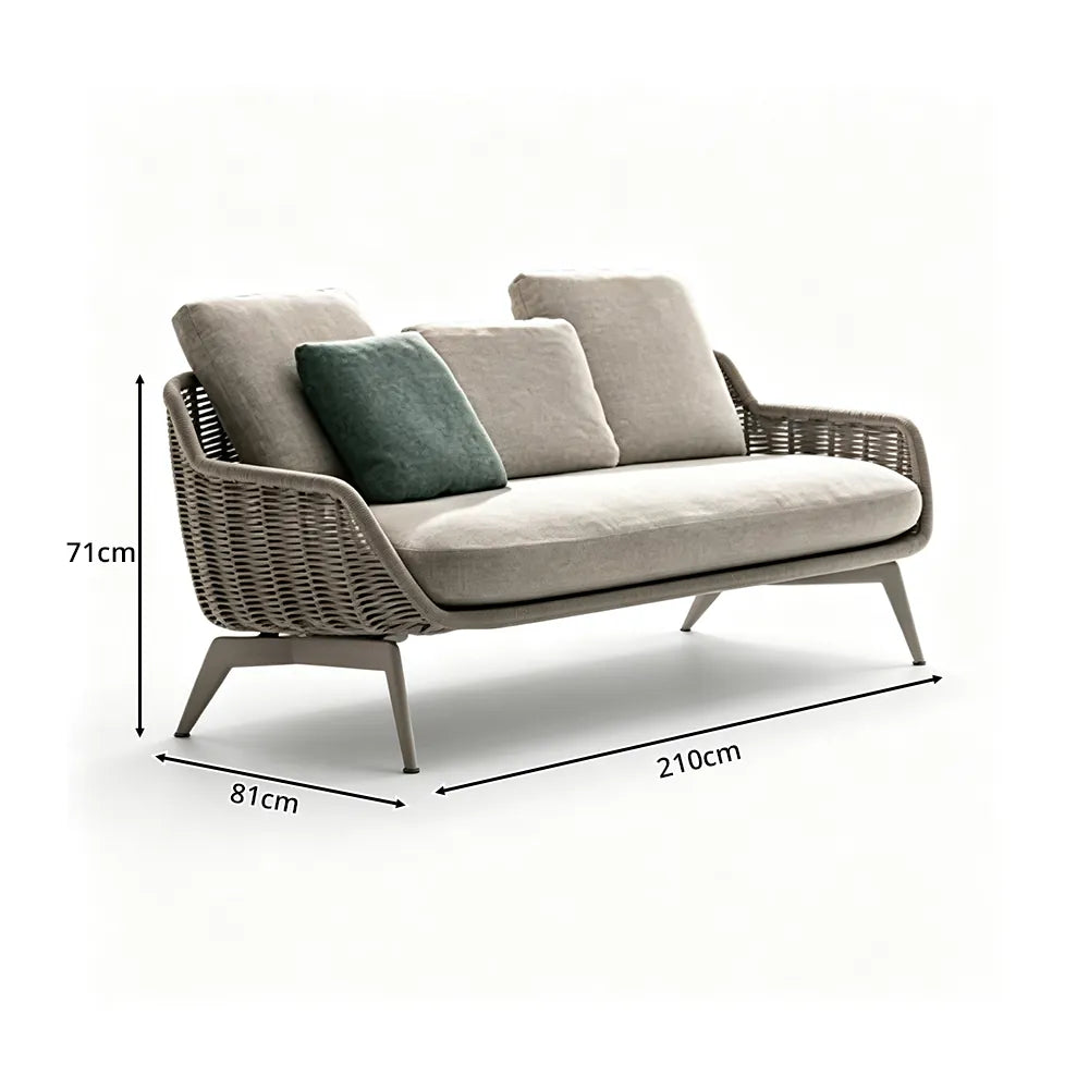 SOLARA Outdoor Sofa - 3 Seater Woven Lounge Sofa Aluminium Base Frame Patio Furniture for Garden Balcony Leisure Spaces - Beige