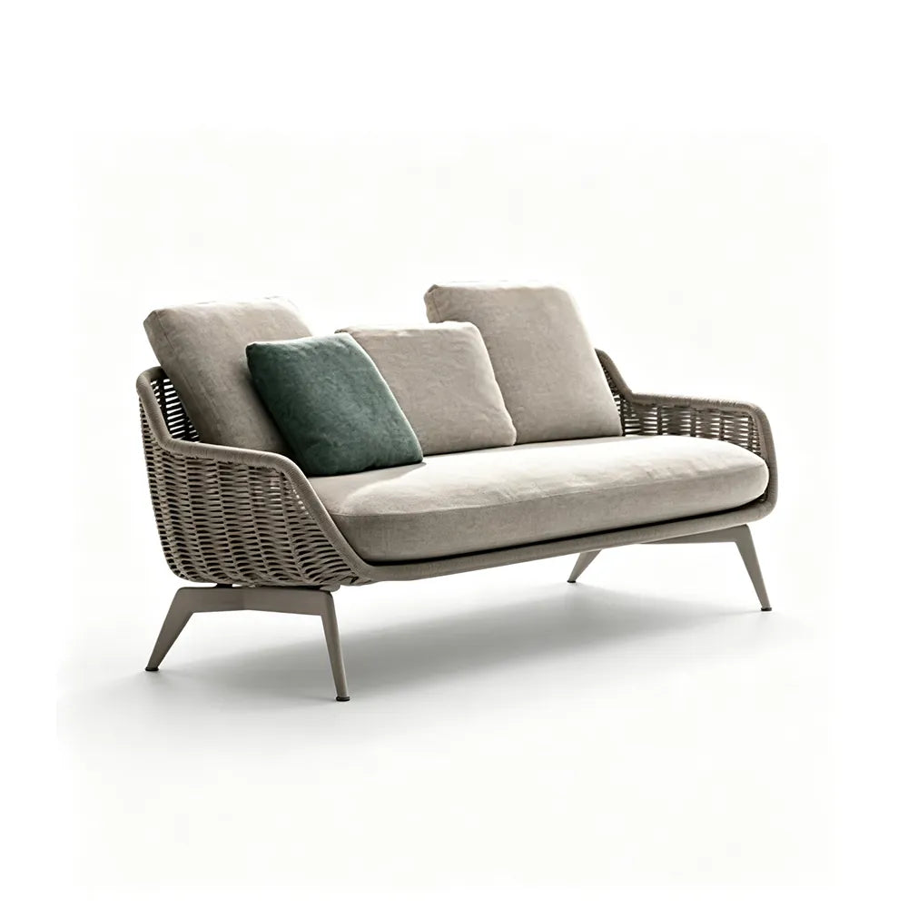 SOLARA Outdoor Sofa - 3 Seater Woven Lounge Sofa Aluminium Base Frame Patio Furniture for Garden Balcony Leisure Spaces - Beige