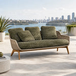 SOLARA Outdoor Sofa - 3 Seater Woven Lounge Sofa Teak Wood Base Frame Patio Furniture for Garden Balcony Leisure Spaces - Green