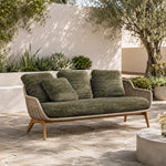 SOLARA Outdoor Sofa - 3 Seater Woven Lounge Sofa Teak Wood Base Frame Patio Furniture for Garden Balcony Leisure Spaces - Green