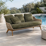 SOLARA Outdoor Sofa - 3 Seater Woven Lounge Sofa Teak Wood Base Frame Patio Furniture for Garden Balcony Leisure Spaces - Green
