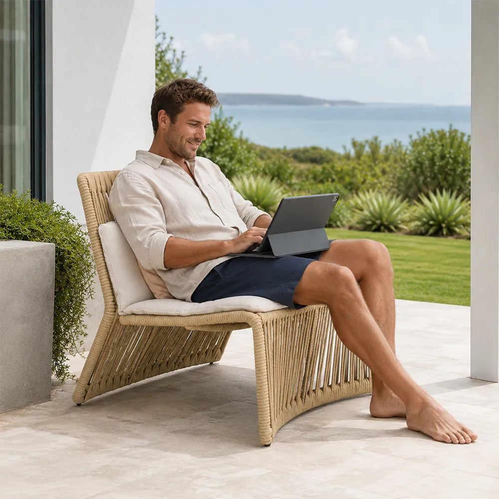 SOLARA Outdoor Lounge Chair - Single Seat Woven Sofa Aluminium Alloy Frame Patio Furniture for Garden Balcony Leisure Spaces - Beige