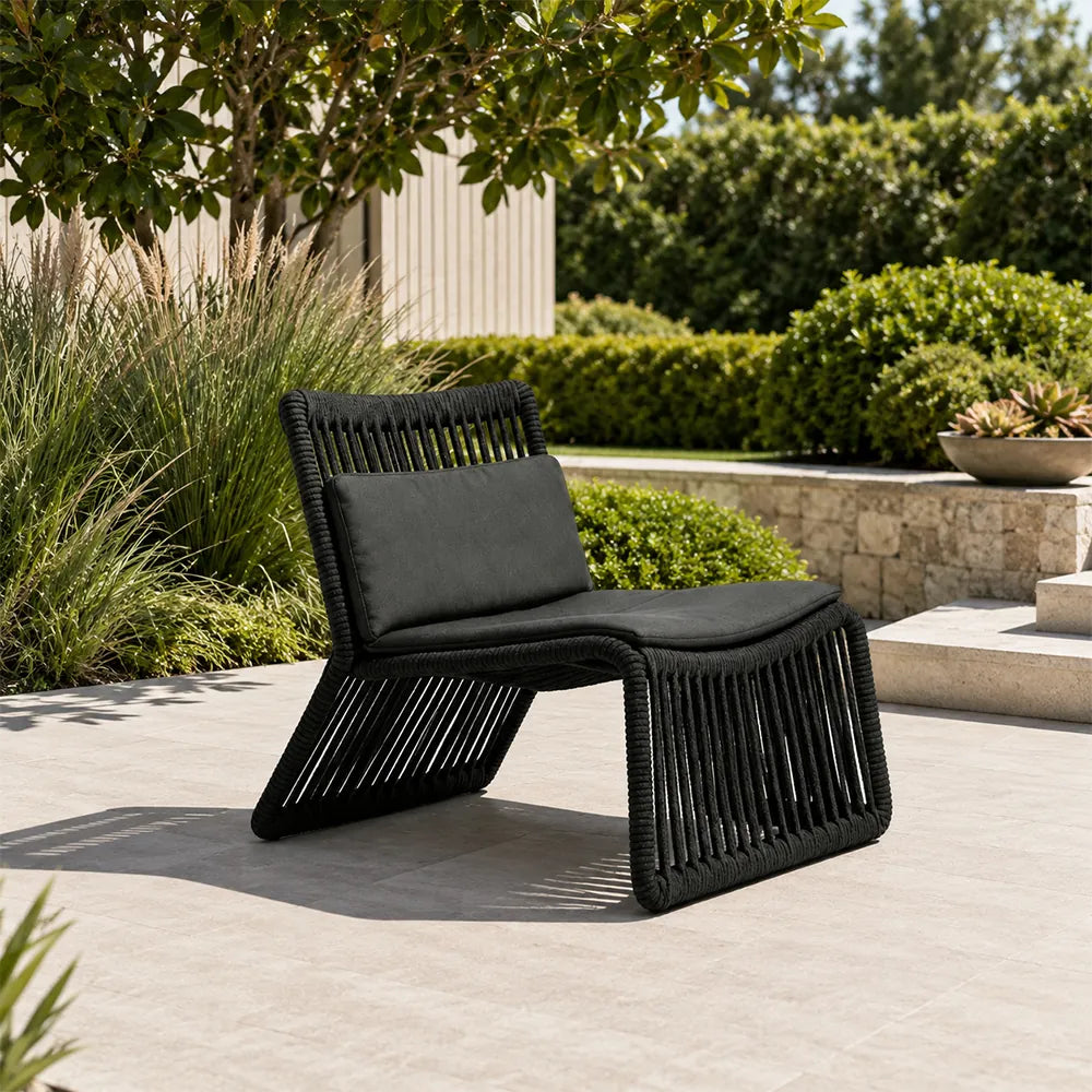SOLARA Outdoor Lounge Chair - Single Seat Woven Sofa Aluminium Alloy Frame Patio Furniture for Garden Balcony Leisure Spaces - Black