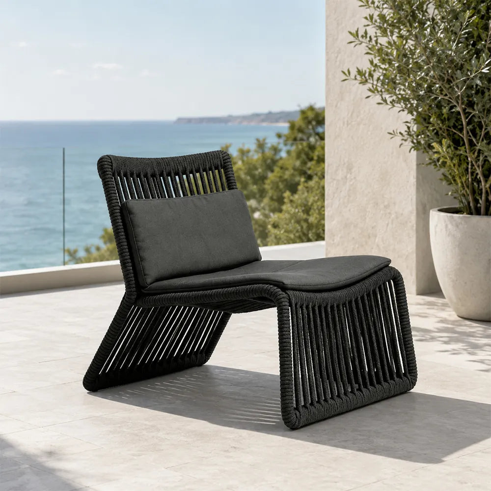 SOLARA Outdoor Lounge Chair - Single Seat Woven Sofa Aluminium Alloy Frame Patio Furniture for Garden Balcony Leisure Spaces - Black