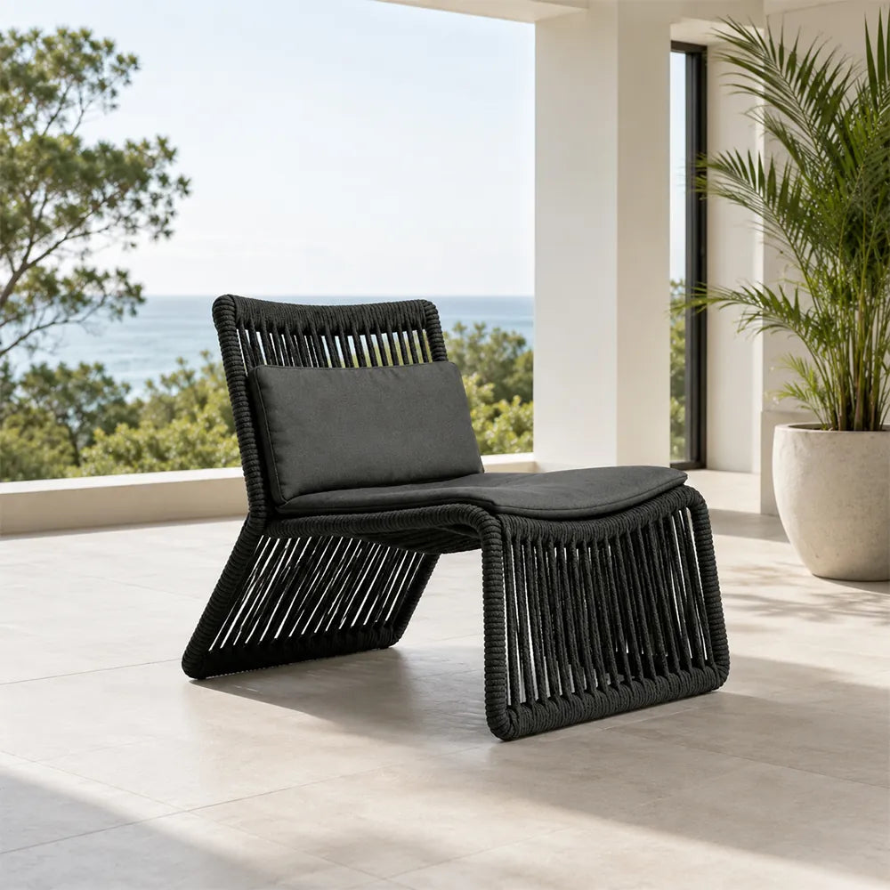 SOLARA Outdoor Lounge Chair - Single Seat Woven Sofa Aluminium Alloy Frame Patio Furniture for Garden Balcony Leisure Spaces - Black