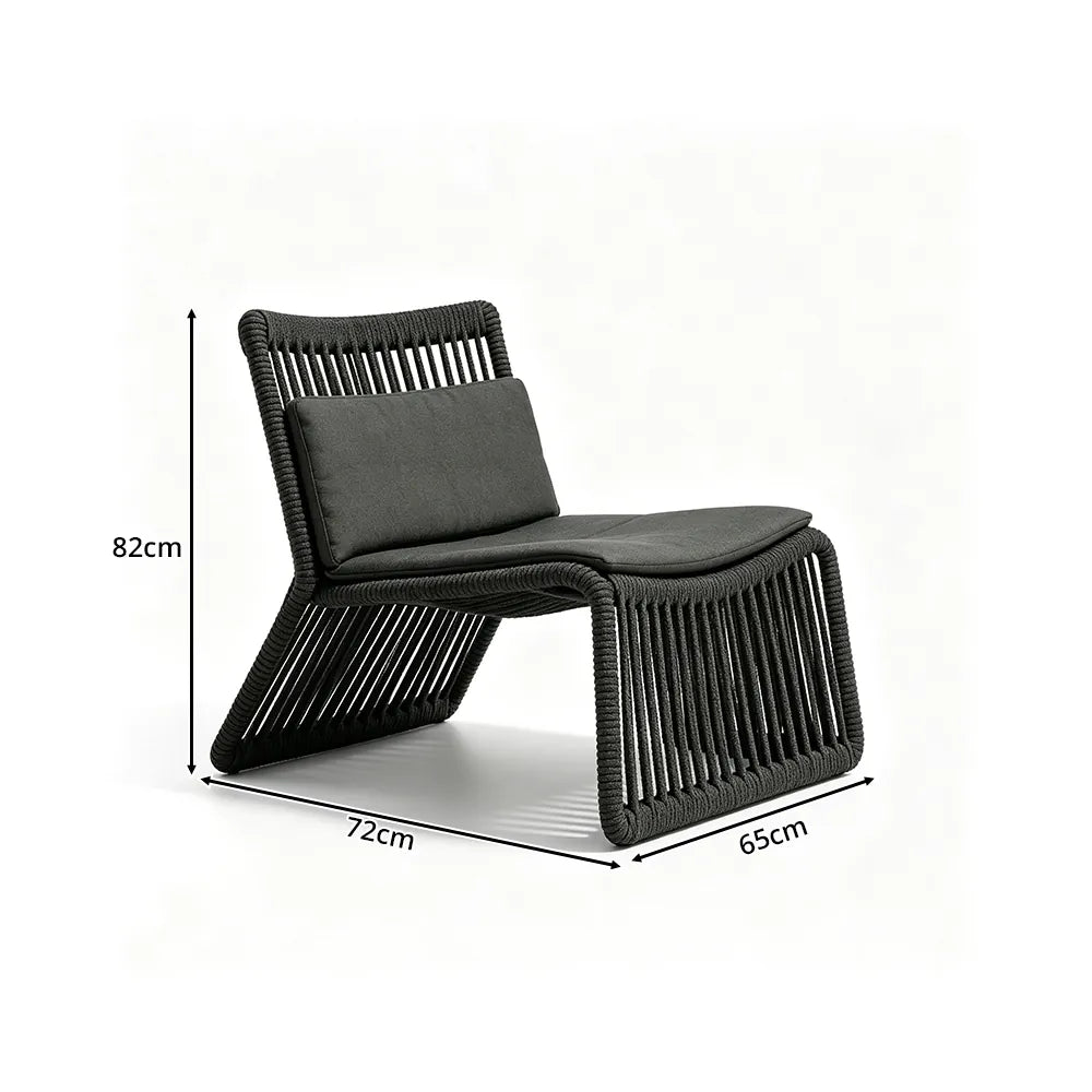 SOLARA Outdoor Lounge Chair - Single Seat Woven Sofa Aluminium Alloy Frame Patio Furniture for Garden Balcony Leisure Spaces - Black